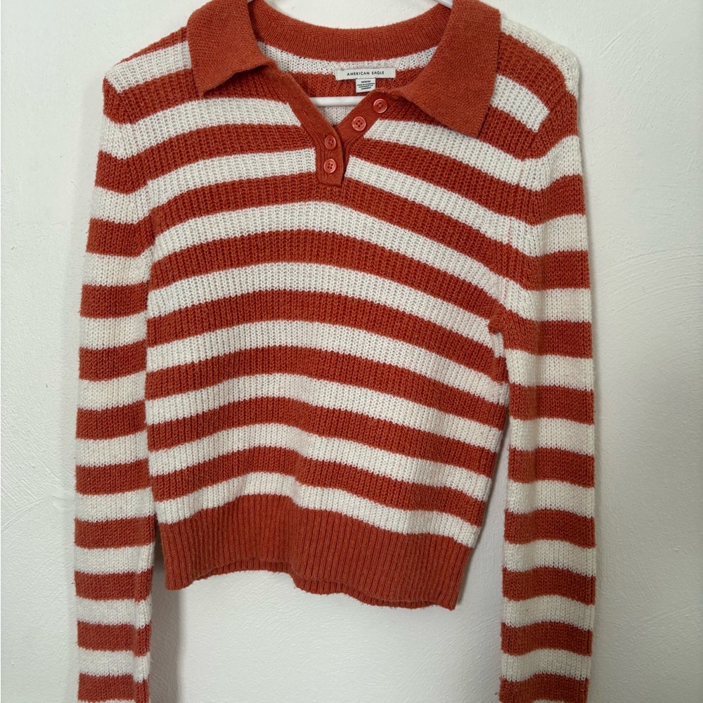 American Eagle Outfitters Orange and White Striped Sweater